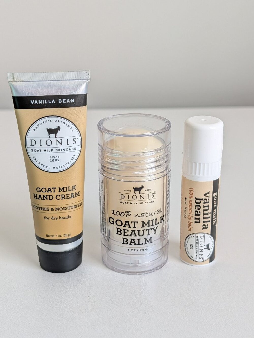 DIONIS Goat Milk Beauty Balm 1 oz Vanilla Bean Lip balm & Hand Cream Lot SEALED